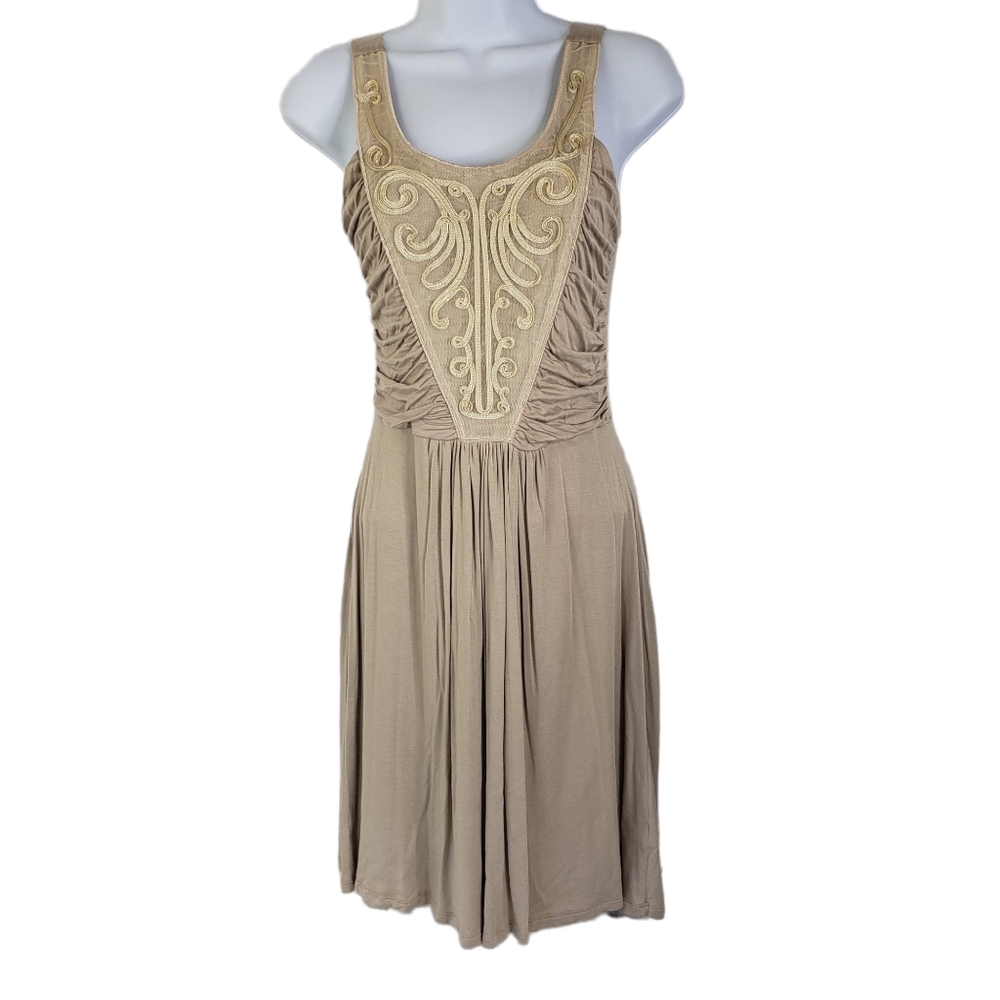 Pink Rose Sleeveless Sz M Dress Champagne Medallion Swirl Bohemian Midi